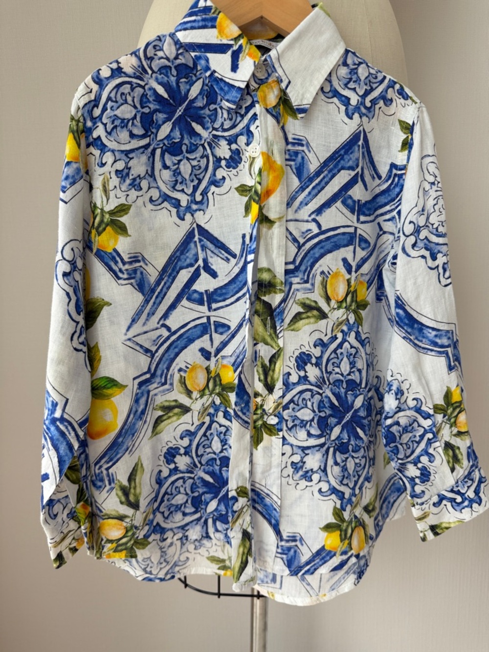 ๐ฏ Italian linen button down shirt. Classic lemons ๐ print, boys ,girls Size XS-S - Picture 4 of 11